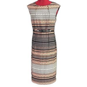 ILE New York Dress Women’s Size 8 Navy & Pink Print Sleeveless Sheath Belted